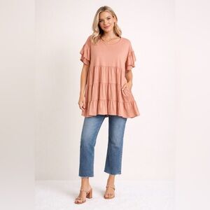 Beeson River BabyDoll Tiered Top in Dusty Pink ~ Size X-Large ~ NWOT